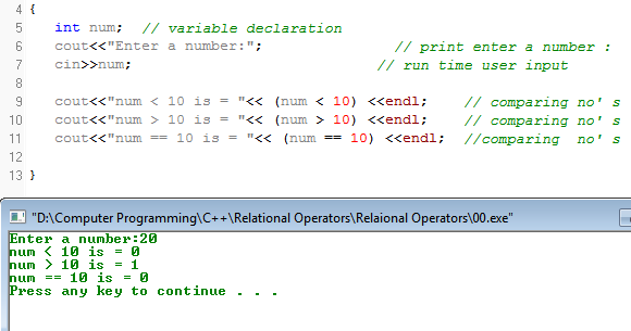 C++ : Compare Two Values- Relational Operators- Using C++