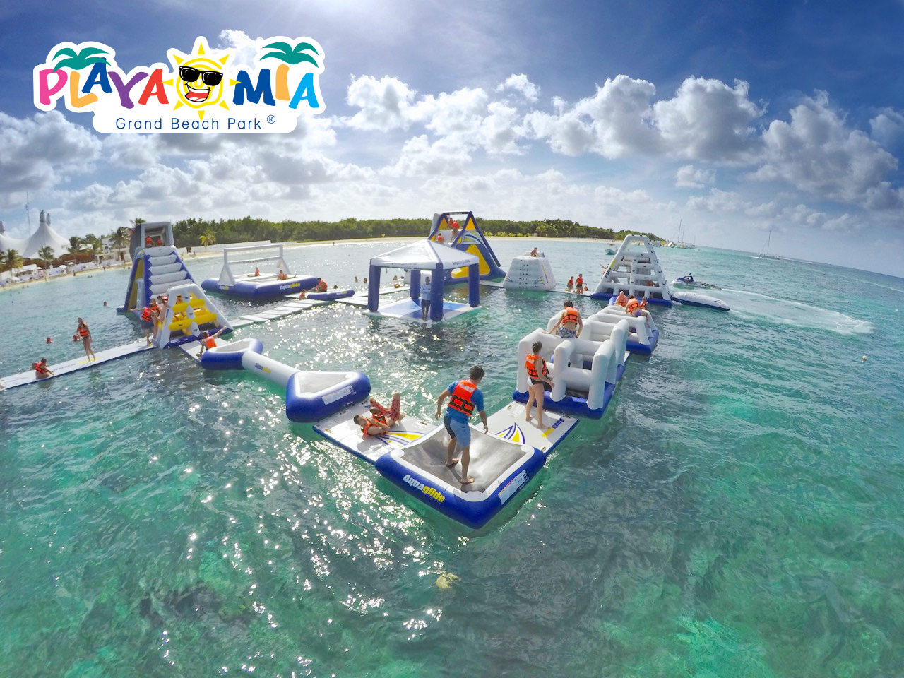 Playa Mia Grand Beach Park Cozumel Caribbean sea bouncing. Thrilling