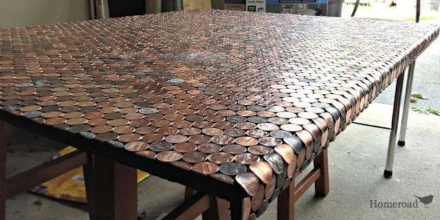 Desk made out of pennies