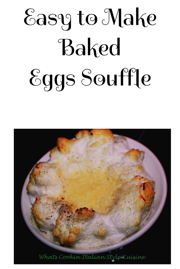 Baked fluffy eggs with a perfectly cooked egg in the middle. A healthy baked egg buttery flavor and light breakfast in a souffle style ramekin
