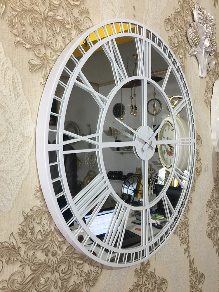 Butik Ürünler Dekoratif Büyük Aynalı Beyaz Duvar Saati Modeli