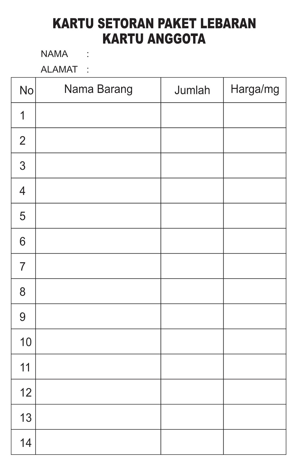 Mandiri Computer Kartu Pesanan Paket Lebaran