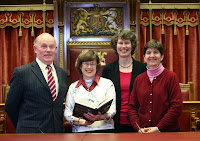 Pictured at a talk by Rev Mercia Malcolm for Contemporary Christianity on the literary friendship between CS Lewis and JRR Tolkien, a Community Relations Week event in Parliament Buildings on Thursday May 23, are (left to right), Kieran McCarthy MLA Strangford, Rev Mercia Malcolm Vicar of  Carnmoney Church of Ireland, Ethel White East Belfast and Pat Devine visiting from USA.