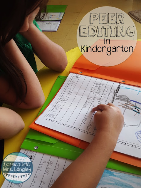 Kindergarten writing lessons to get students working together whether it is the beginning of the year or during a big writing unit. These simple lessons will introduce your students to peer editing in a workshop model. No worksheets needed just journals and a solid routine so students can practice and collaborate. #kindergarten #writersworkshop #writing