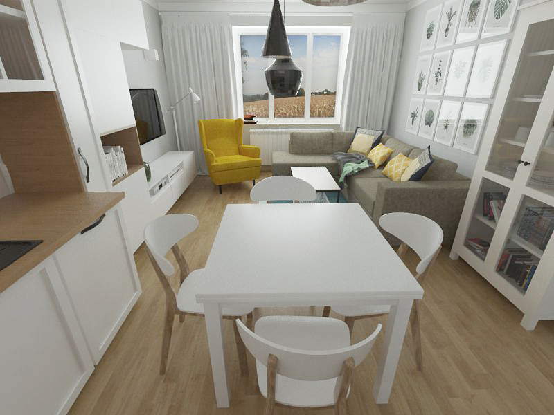 Salon Z Aneksem Kuchennym 23 M2 W Bloku Z Wielkiej Plyty W Chojnicach Malgorzata Thielemann Projektowanie Wnetrz Brusy