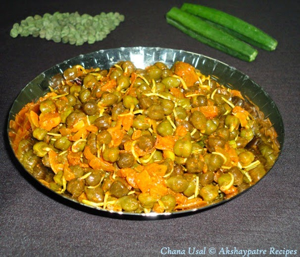 Sprouted green chickpea usal in a serving plate