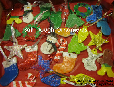 salt dough ornaments, painted with glitter added