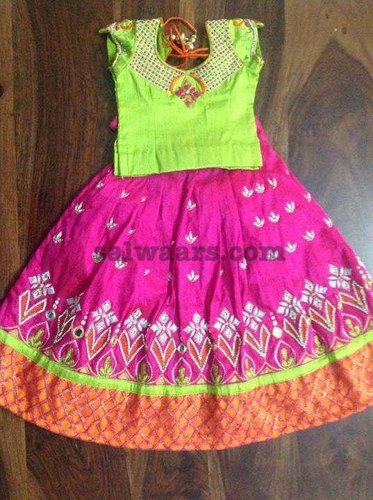 Pink and Neon Green Lehenga - Indian Dresses