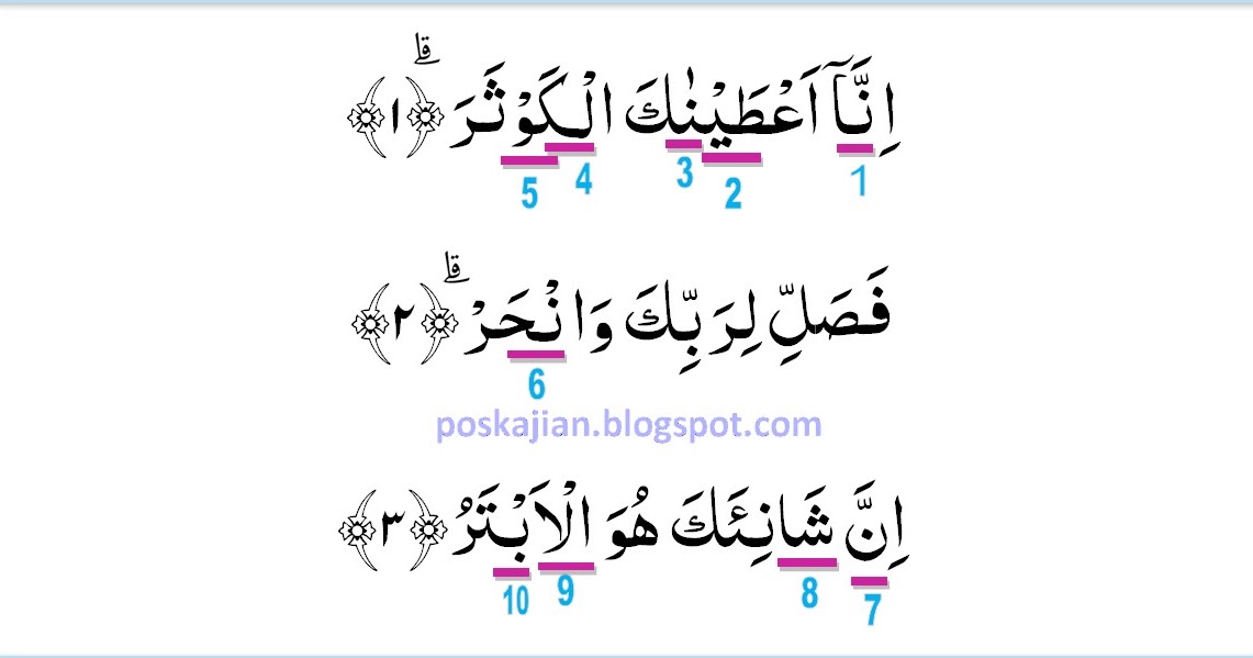 Hukum Tajwid Al Quran Surat Al Kautsar Ayat 1 3 Lengkap Latin Arti Dan Penjelasannya Hukum Tajwid Al Quran Surat Al Kautsar Ayat 1 3 Lengkap Latin Arti Dan Penjelasannya