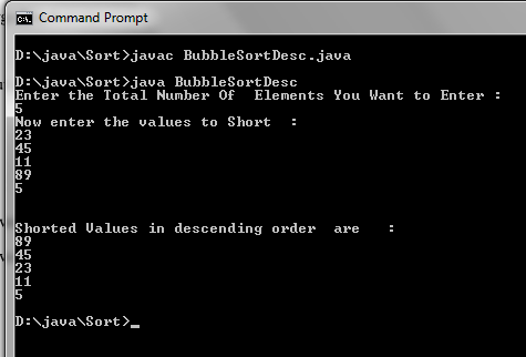 JAVA: Bubble Sort in ascending and descending order