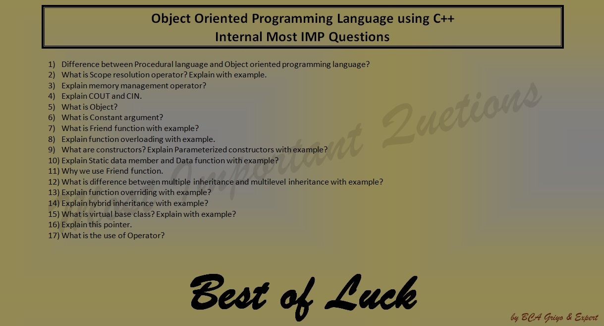 Object Oriented Programming Language using C++ Most Important Questions ...