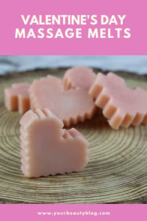 How to make a Valentine’s Day massage melt.  This massage melt recipe is like a solid lotion recipe, but it’s softer so it melts when it touches skin.  It has mango butter to moisturize and soften the skin.  It also has apricot oil and fractionated coconut oil because they soak into the skin easily.  This makes a great diy Valentine’s Day gift for a couples massage.  #massagemelt #massage #mangobutter #apricotoil #coconutoil #valentine #valentinesday #diy