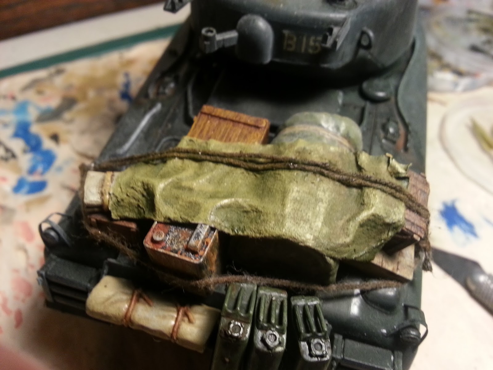 Dave's Model Painting the tarp on my Sherman tank scale model
