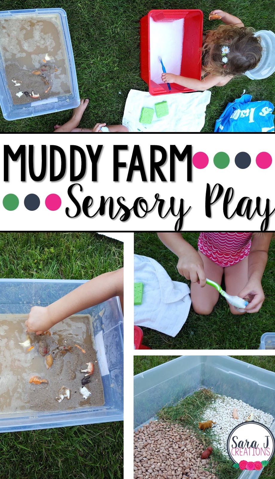 Muddy Farm Sensory Play is perfect for toddlers and preschoolers to practice cleaning muddy farm animals.