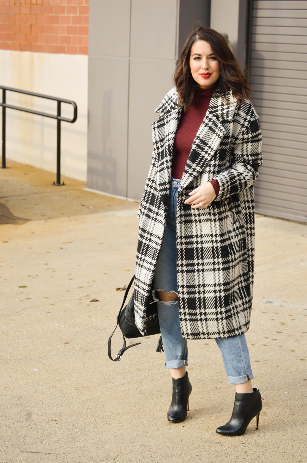 Rosy Outlook Styling a Checkered Coat