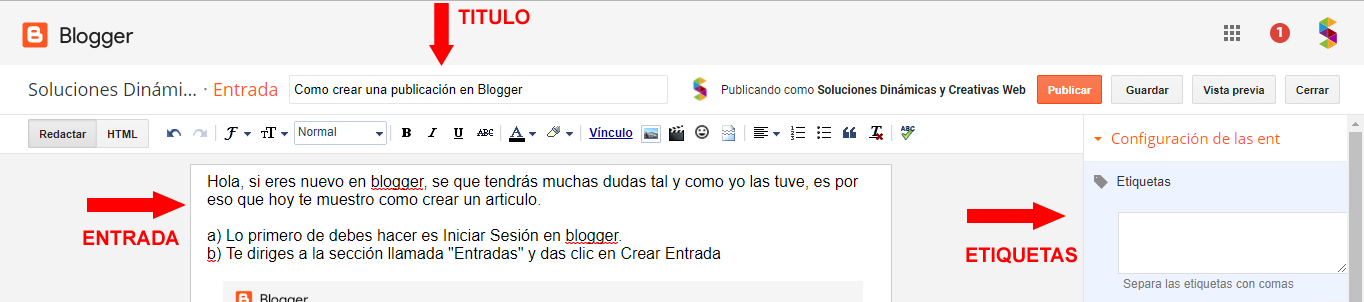 Como crear una publicación en Blogger 2017