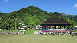American-Samoa with steep hills and lush vegetation