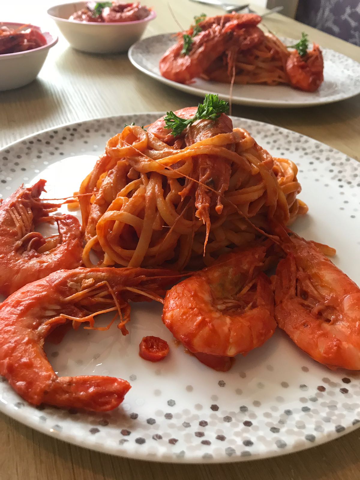 Bistro Becs and Family King Prawn Linguine with Chilli and Saffron