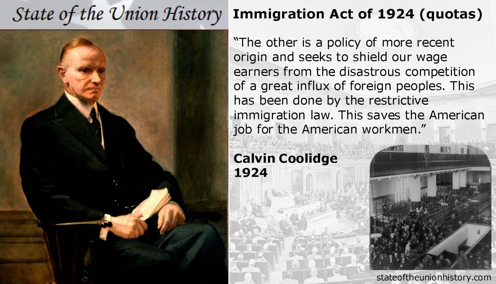 1924 Calvin Coolidge - Immigration Act of 1924 (quota sytem) | State of the  Union History