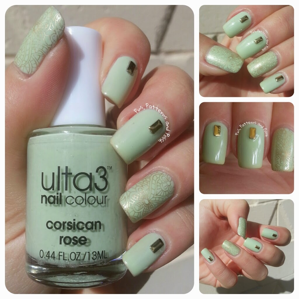 Pins, Patterns and Polish Pastel Green and Gold Nails Feat. Ulta3