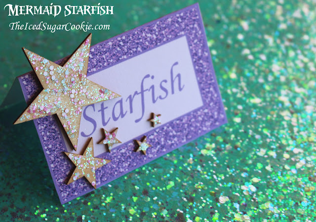 Mermaid Under The Sea Birthday Party Food Label Tent Cards and Wooden Stars -TheIcedSugarCookie.com DIYBirthdayBlog.com
