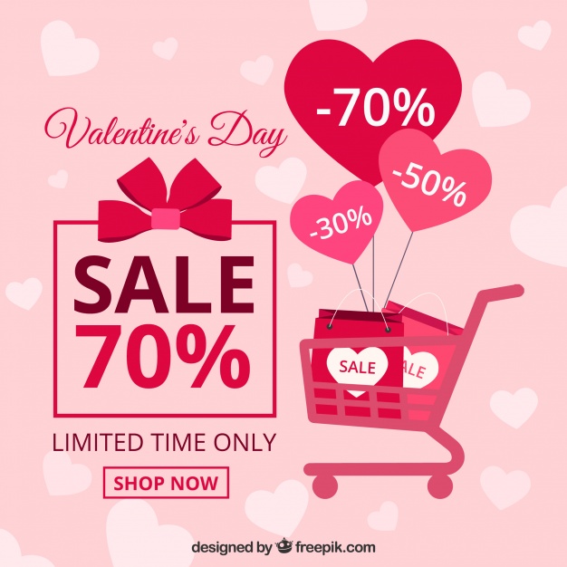 Flat valentine's day sale background Free Vector