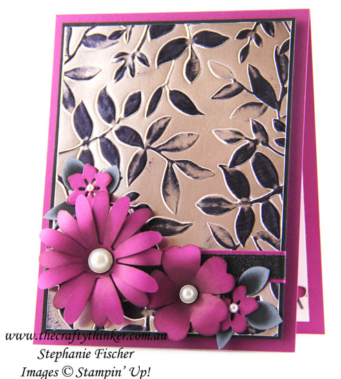 Sponged embossed background, Floral card, Layered Leaves embossing folder, Daisy, #thecraftythinker, Stampin Up Australia Demonstrator, Stephanie Fischer, Sydney NSW