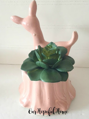 retro vintage pink ceramic deer planter succulent