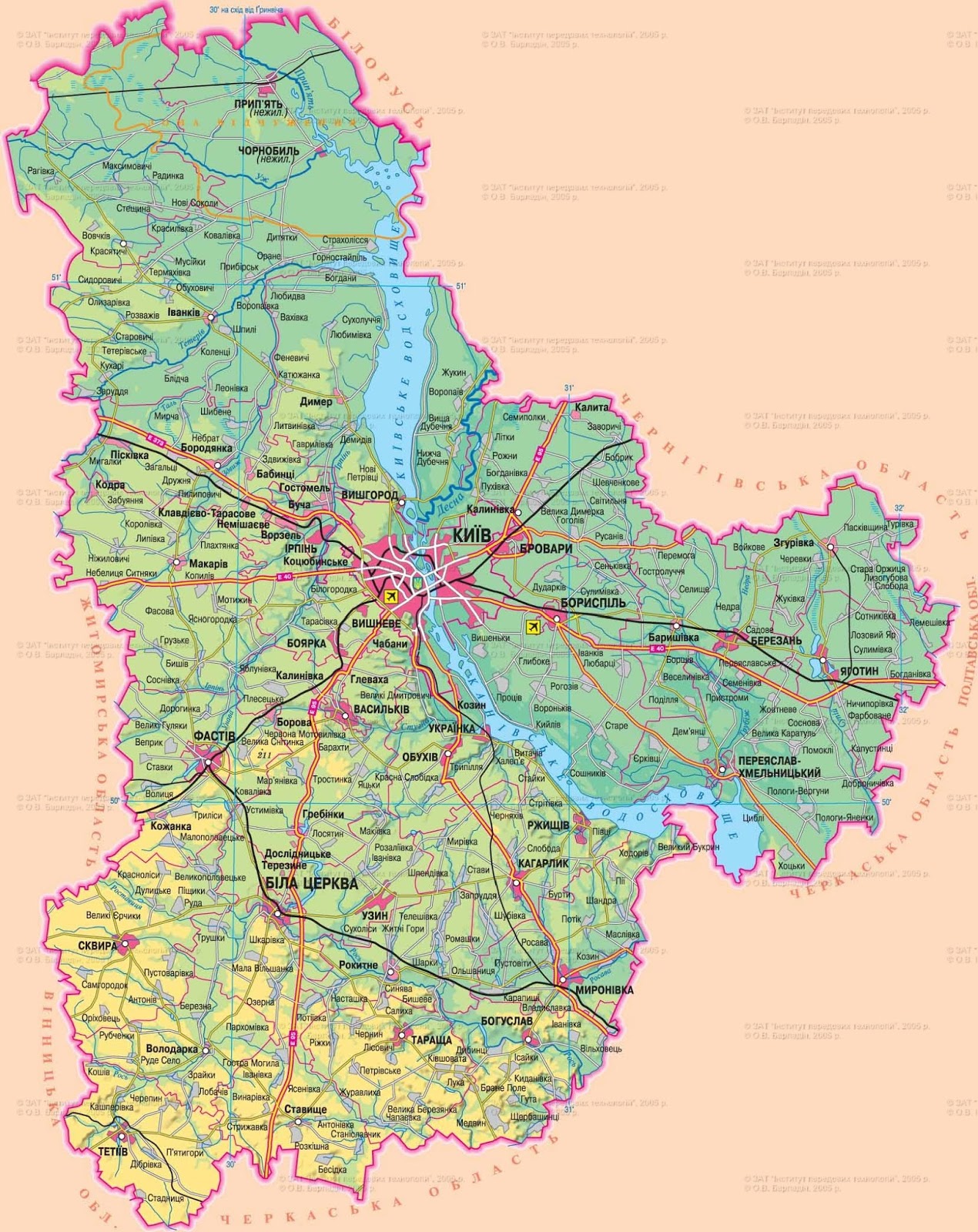 Карта киевской области подробная с городами и поселками на русском