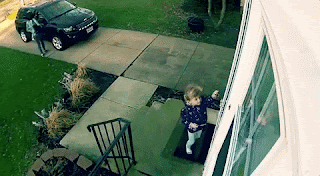 wind opening front door with girl attached
