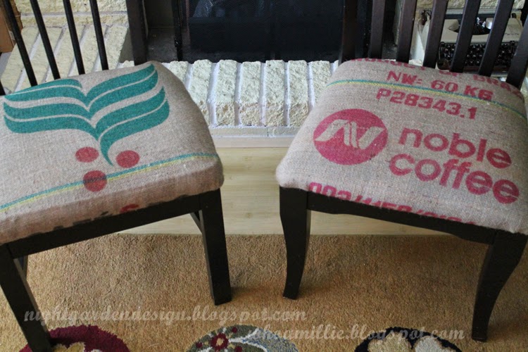 Night Garden Blog coffee sack burlap chair reupholstery