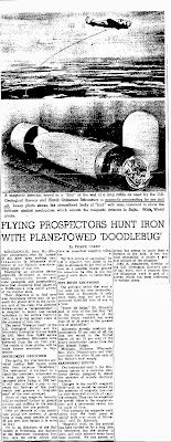 FLYING PROSPECTORS - HUNT IRON WITH PLANE-TOWED 'DOODLEBUG' - Oakland Tribune 6-27-1948