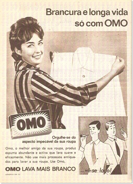 Propaganda do Sabão OMO em 1964: campanhas desde aquela época buscam valorizar o branco impecável do sabão em pó.
