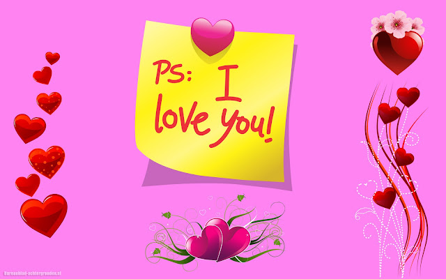 Roze liefdes wallpaper met hartjes en tekst I love you