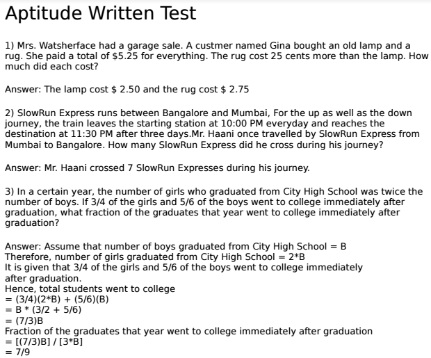 Aptitude Written Test Questions And Answers With Explanations PDF Matterhere