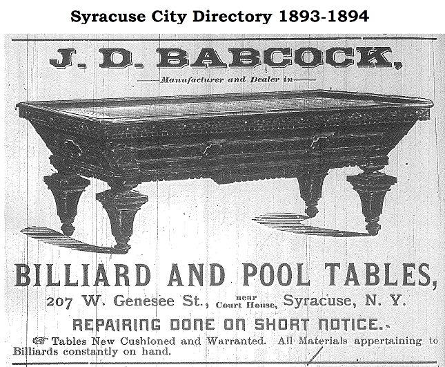 The Billiard Table Makers J.D. Babcock 1893 Advertisement