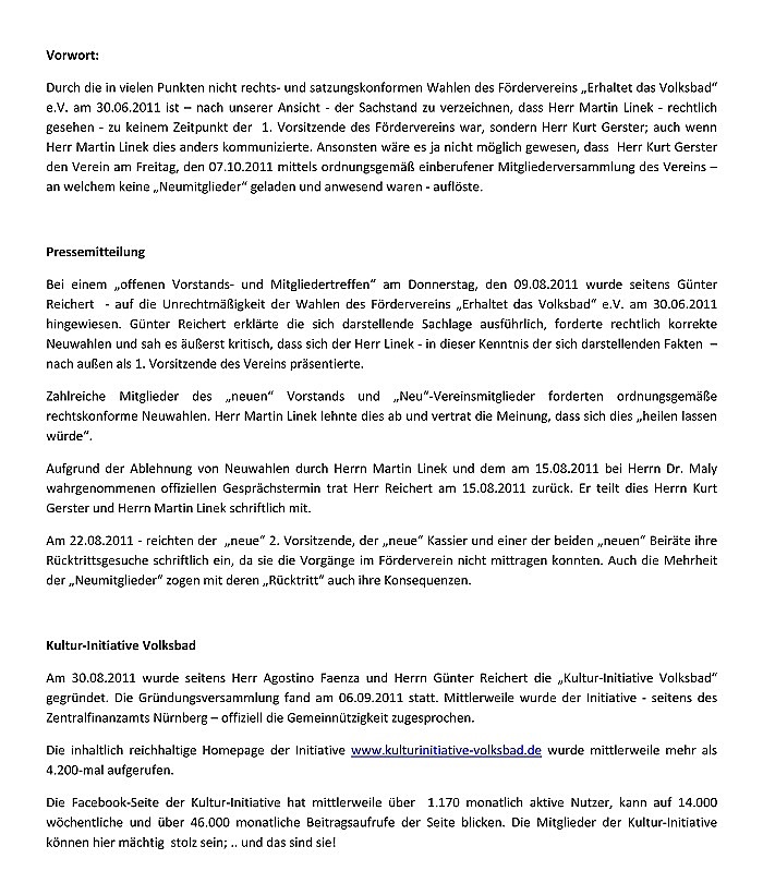 pressemitteilung der KIV zur auflösung des fördervereins "erhaltet das volksbad" e.v. am 07.10.2011