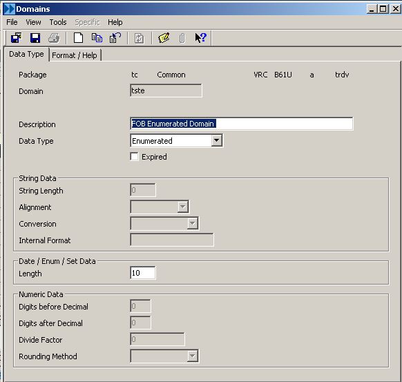 Full on Baan Create Domains of Data Type Enumerated