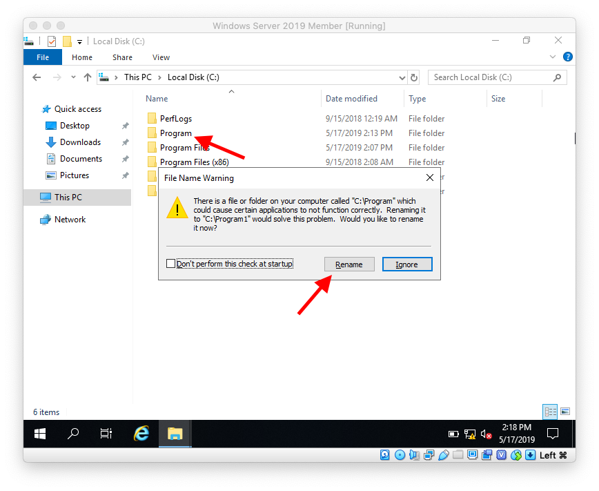 There is a file or folder on your computer called "C\Program"
