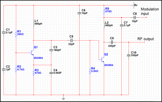 Basic Low Power AM Transmitter Circuit Schematic Diagram - The Circuit
