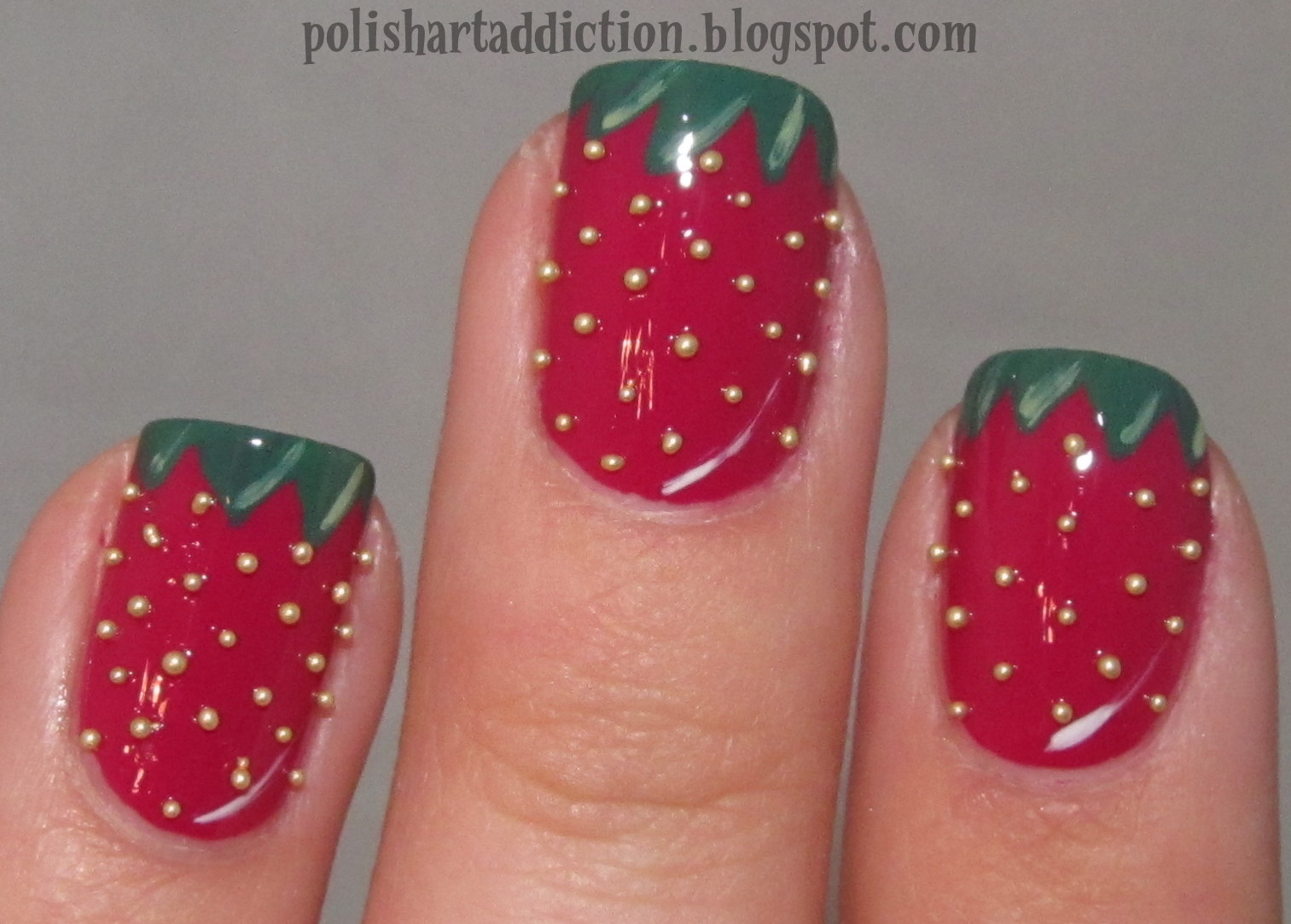Strawberry Toe Nail Art with Rhinestones - wide 2
