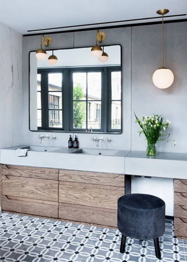 Desenli Banyo Fayans Döşemesi Modelleri noktalı banyo zemin fayansı