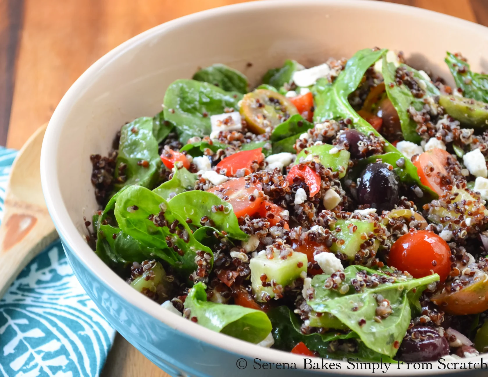 Greek Quinoa Salad. Healthy and delicious! www.serenabakessimplyfromscratch.com