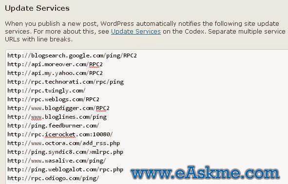 WordPress Ping List : eAskme WordPress Ping List : eAskme