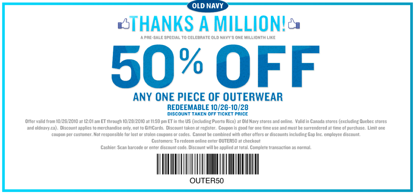 50% off any One piece of Outerwear at Old Navy! - TfDiaries