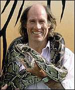 Terry Nutkins with a snake round his shoulders
