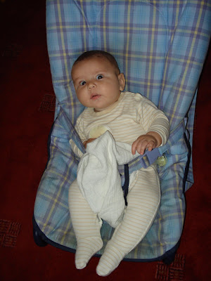 Baby Boy on Top Enders First Day of School in his Bouncy Chair 2008
