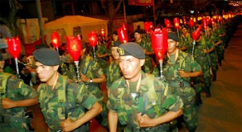 paracaídista del CITE o tropas especiales desfilan por la noche con sus faros al hombro