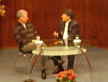 eduardo pérez iribarne entrevista a evo morales en la primera emisión de Fides Canal de TV