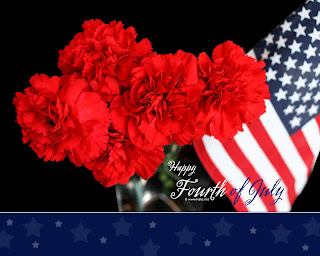 Fourth of July Carnation Flowers and Flag Wallpaper